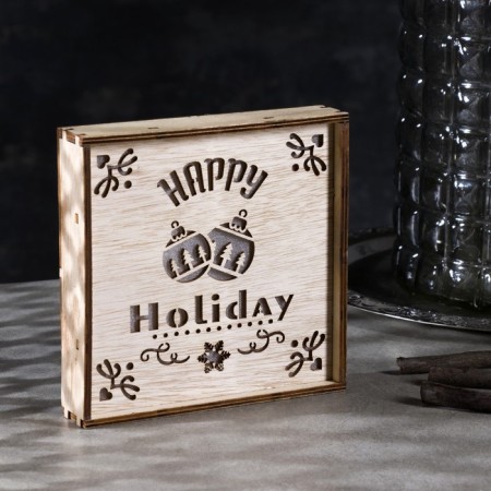 LED figure "Happy Vacations" 15 × 15 × 4 cm, wood, batteries CR2032x2, glow warm white-1