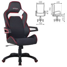 Кресло игровое BRABIX "Nitro GM-001", ткань, экокожа, черное, вставки красные