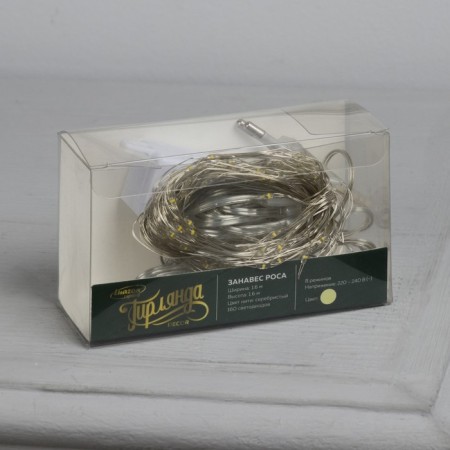 Garland "Curtain" 1.6 × 1.6 m dew, IP20, silver thread, 160 LED, warm white glow, 8 modes, 220 V-9