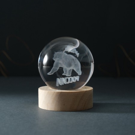 Souvenir glass backlight "Shar. Power of Russia" d = 6 cm stand wood, usb-5