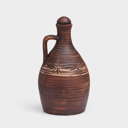 Snoof "Kelin", with a potter's handle, Angob, red clay, 2.2 l, mix