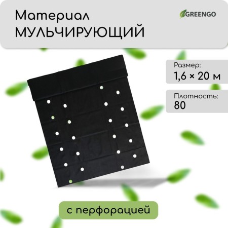 Mulching material, with perforation (4 rows), 20 × 1.6 m, density 80 g/m², spanbond with UV stabilizer, black, Greengo, economy 30%