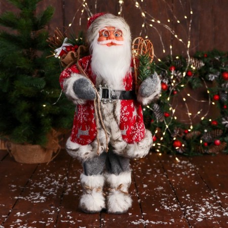 Santa Claus "In a suit with snowflakes and with a strap" 50 cm, red