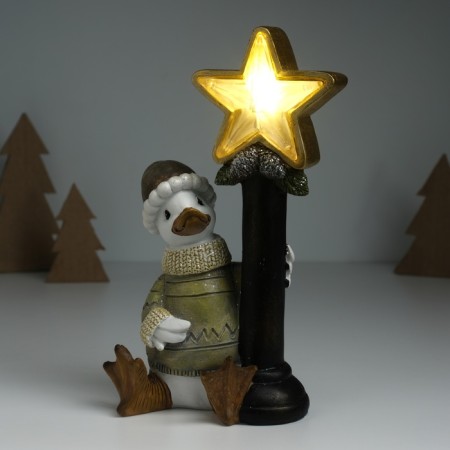 Souvenir Polystone Light "Goose in a sweater at a lamppost with a star" 12.5x9x20.3 cm-1