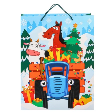 New Year. Gift package, 31x40x11.5 cm, packaging, blue tractor-4