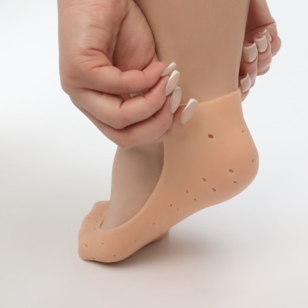 Socks for pedicure, silicone, with perforation, 18 × 8 cm, beige color-3