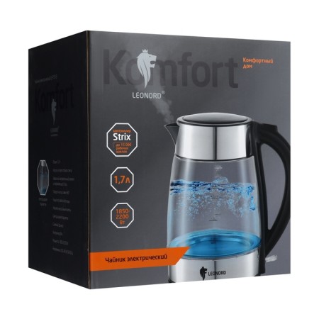 Electric kettle Leonord Le-1513, glass, 1.7 l, 2200 watts, silver-9