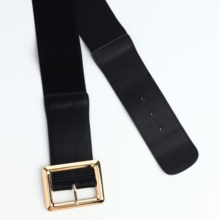 Women's belt, width 5.7 cm, buckle gold, black color-5