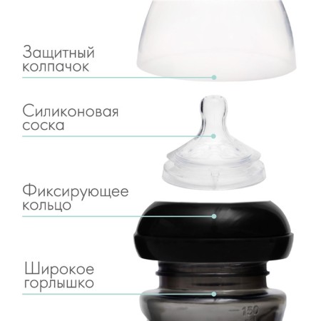 A bottle for feeding, Natural, 150 ml., +6 months, wide throat 50 mm, color black-1