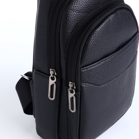 Male sling bag made of artificial leather, black color-4