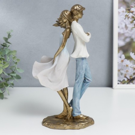 Souvenir Polystone "In love pair - back to the back" The white -blue gradient is 25.5x8.5x13.5 cm