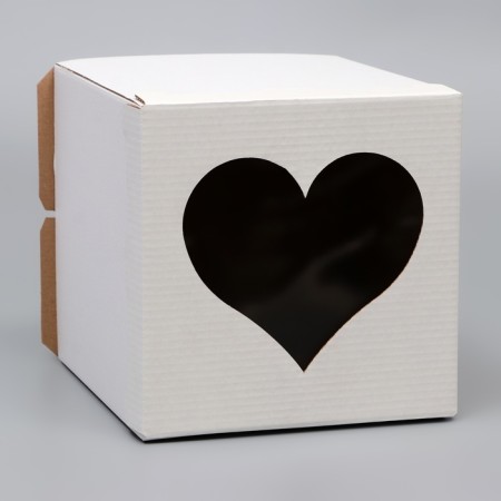 Box for a cake with a window, "heart", white, 26 x 26 x 30 cm-2