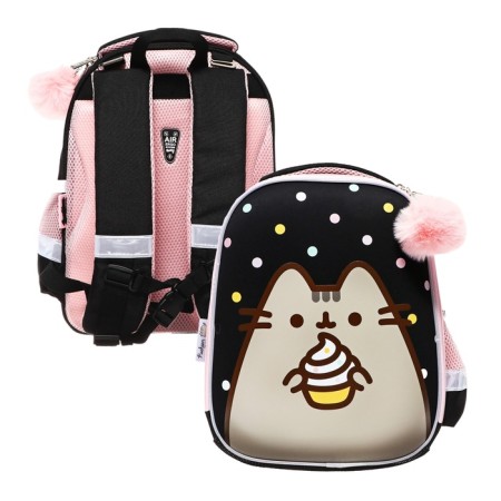 Frame backpack, 35x26x13, pusheen, black/pink, for girls