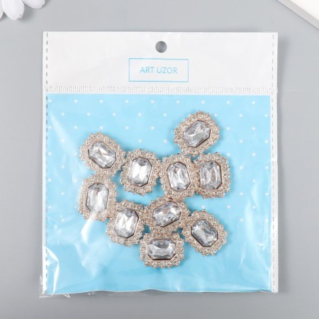 Decor for creativity plastic, rhinestones "octagonal medallion" nr 10 pcs white 1.8x2.4 cm-3