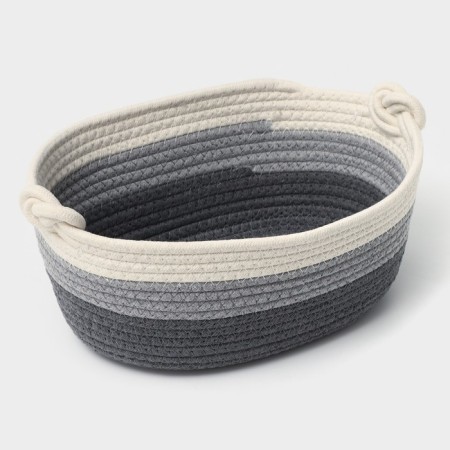 Basket for storage ladled handmade LadOOM "Vega", cotton, 32 × 21 × 12 cm, color gray color-4