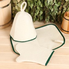 Set for a bathhouse 3 items light (hat, rug, mitten) with a colored chick -colored chick
