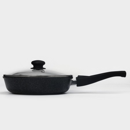 The frying pan “Elite”, d = 24 cm, plastic handle, glass cover, anti -stick coating, black color-1