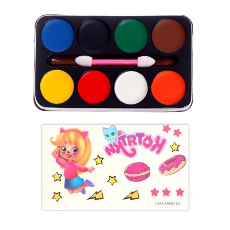 Facial and body makeup 8 colors, applicator, tattoo "Funny girl"-5