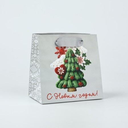 Gift New Year's laminated square “Happy New Year”, Christmas tree, 14 x 14 x 9 cm, New Year