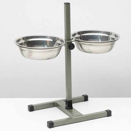 Stand with bowls, 2 x 1.5 l, height 50 cm, collapsible, green