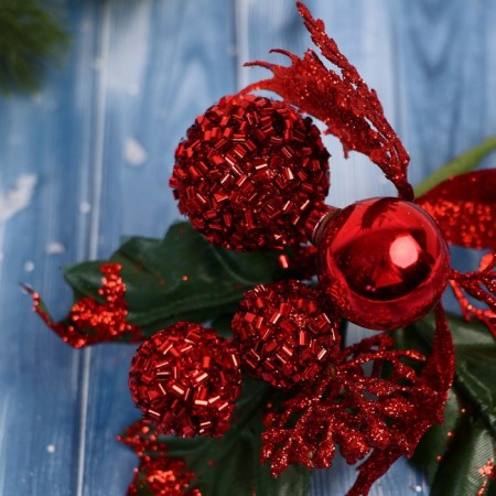 Decor "Winter Dreams" Red Balls Leaves of the branch, 16 cm-1