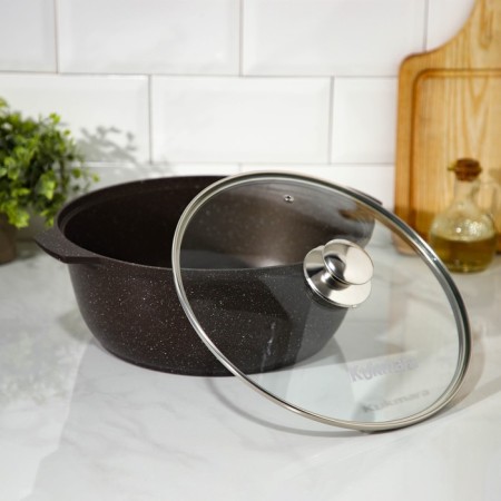 Frying, 5 l, d = 30 cm, glass cover, anti -stick coating, color coffee marble-1