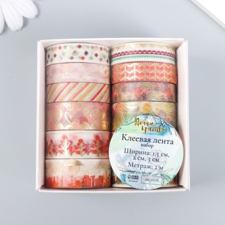 Adhesive tape paper "Flower city" set 12 pcs width 1.5 cm winding 2 m-4