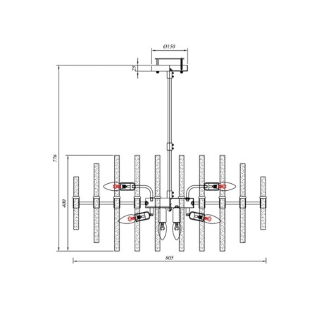 Chandelier on the rod Matilda A1064PL-12CC, E14, 12x40 W, 82x82x68 cm, chrome-5