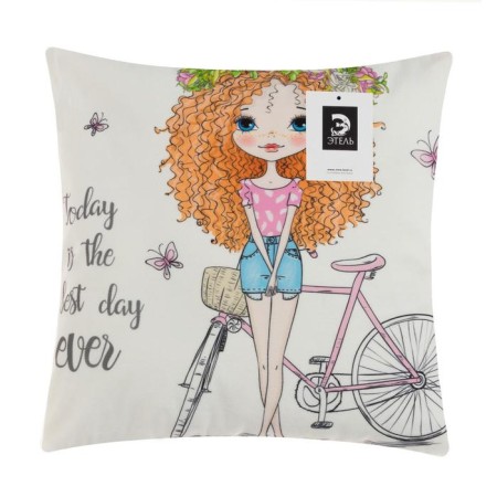Pillowcase decorative Ethel girl stories "Walk" 40x40 cm, velor-4