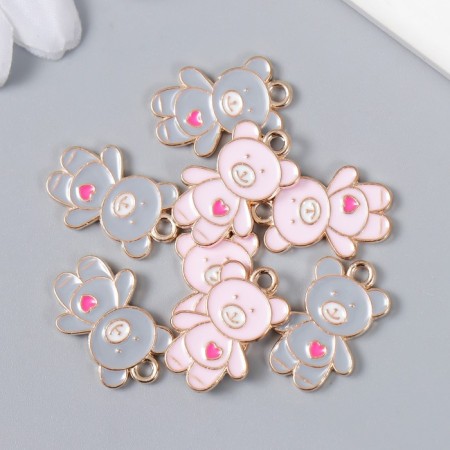 Decor for creativity metal, enamel "Mishka with heart" mix 1.7x1.3 cm