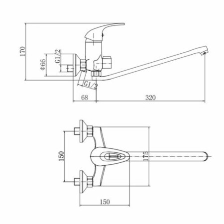 Fashun A2203 bath mixer, single -leaf, pour 320 mm, with shower, chrome-1