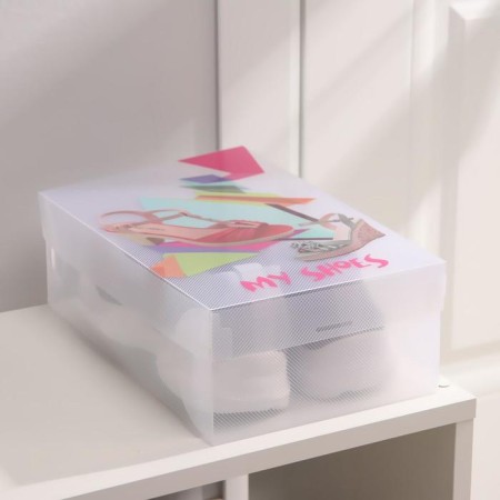 Shoe storage box with a “sandals” handle, 31 × 18 × 11 cm, the color is transparent-1