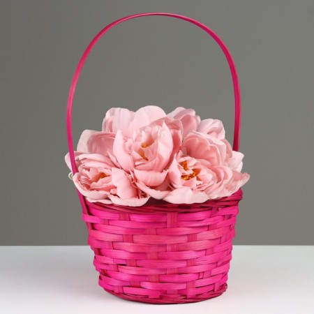 Wicker basket, D19 x 9.5 x 32 cm, pink, bamboo-1