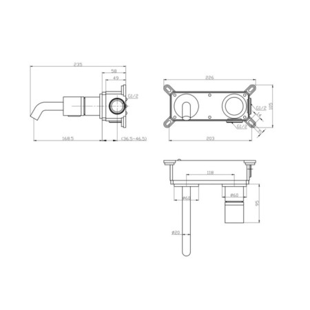 Bronze de Luxe Focus 24686cm shell mixer, built -in, pour 168 mm, brass-5