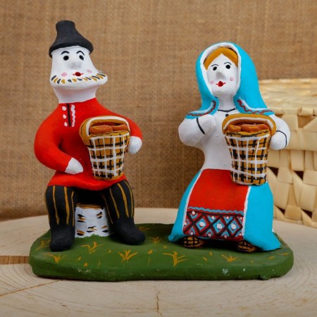 Souvenir "A man with a woman on stumps", 16 × 7 × 14.5 cm, Kargopol toy, mix-5