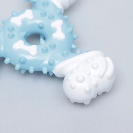 Two-layer toy (hard and soft plastic) "bone-triangle", 12 cm, blue-3