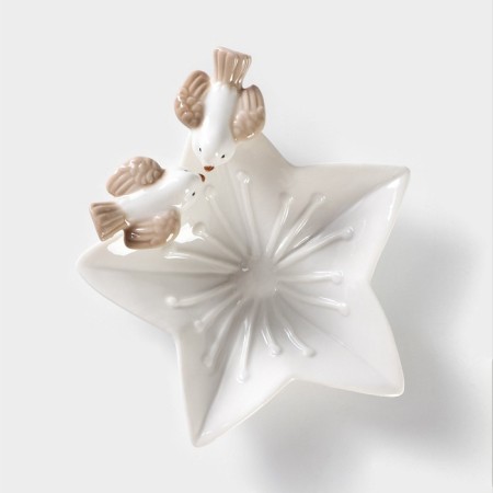 Ceramic serving dish "Doves on a flower", 14 × 13.5 × 4 cm, white color-2