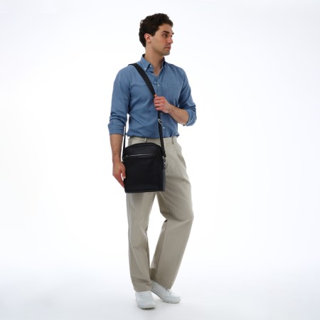 Male bag over the shoulder, Textura, artificial leather, black color-5