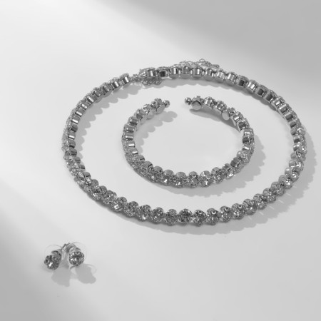 Set 3 objects: earrings, necklaces, bracelet "ice" circle, white color in silver-1