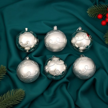 Set of balls plastic D-6 cm, 6 pcs "monogram" silver