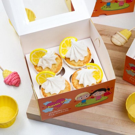 Packaging for 4 cupcakes with a window, "Love is...", orange, 16 x 16 x 10 cm-1