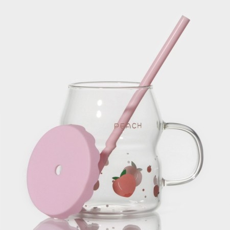 Glass mug with silicone lid and pipe "Frutis", 400 ml, color mix-1