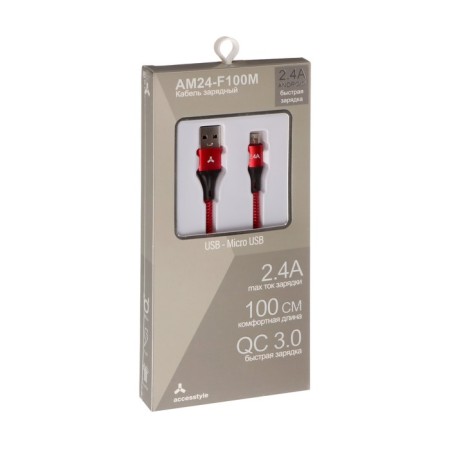 Cable Accesstyle AM24-F100M, microUSB-usb, 2.4a, fabric, fast charging, 1m, black and red-3