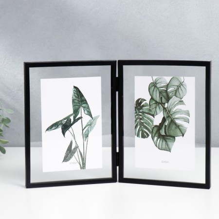 Photo frame Metal in 2 photos 10x15 cm "Loft. Strict lines" Black 20x30.5x2.3 cm