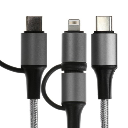 Cable 2 in 1, Type-C-Type-C/Lightning, 60 W, 3 A, Fabric Fabric, 1 meter, silver-1