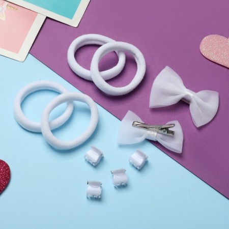 Hair set "Katerina" (2 clamps, 4 crab, 4 elastic bands) bows, white-2
