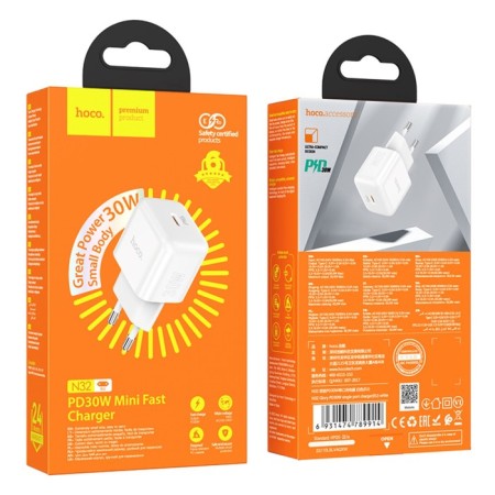 The N32, 1 Type-C, 30 W, PD + Qc, White Network Charger, White-3