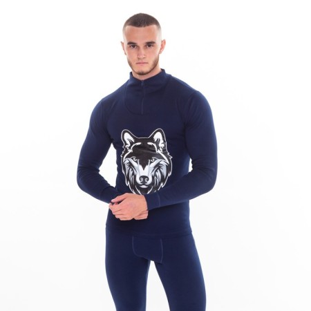 Male thermal underwear (fufaika, pants) print wolf, dark blue color, size 48-1