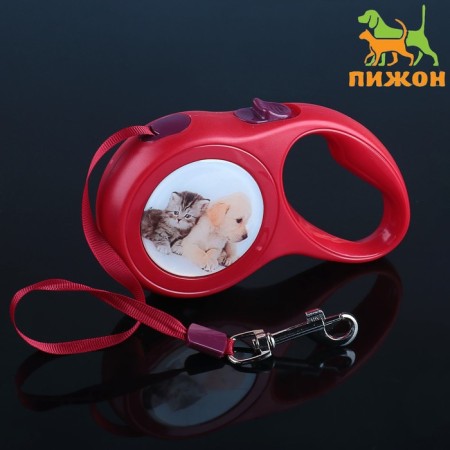 Roulette with a print "cutie", 5 m, animal weight up to 15 kg, red