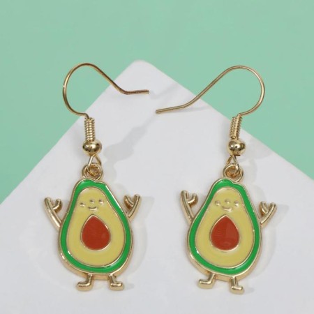 Emall Earrings "Avocado" Funny, colored in gold